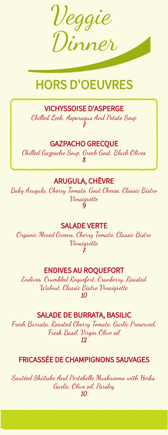 Takeout Veggie Dinner Cafe Du Soleil NY